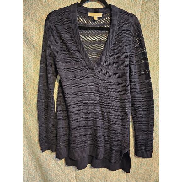 MICHAEL Michael Kors Womens Black Crochet V Neck Front Cardigan Sweater Sz Med - Picture 1 of 8
